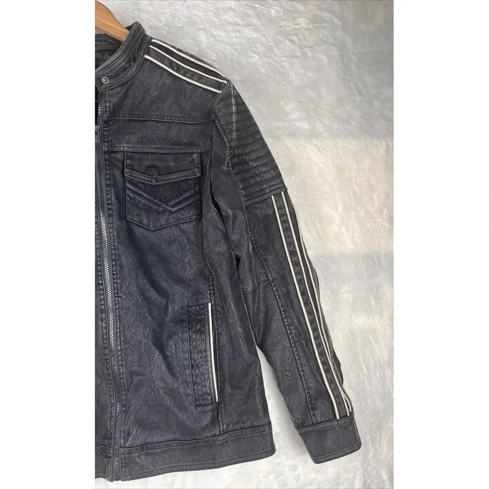Buckle‎ Faux Suede Jacket Men's Small Black Distressed Zip Biker Piping Details
